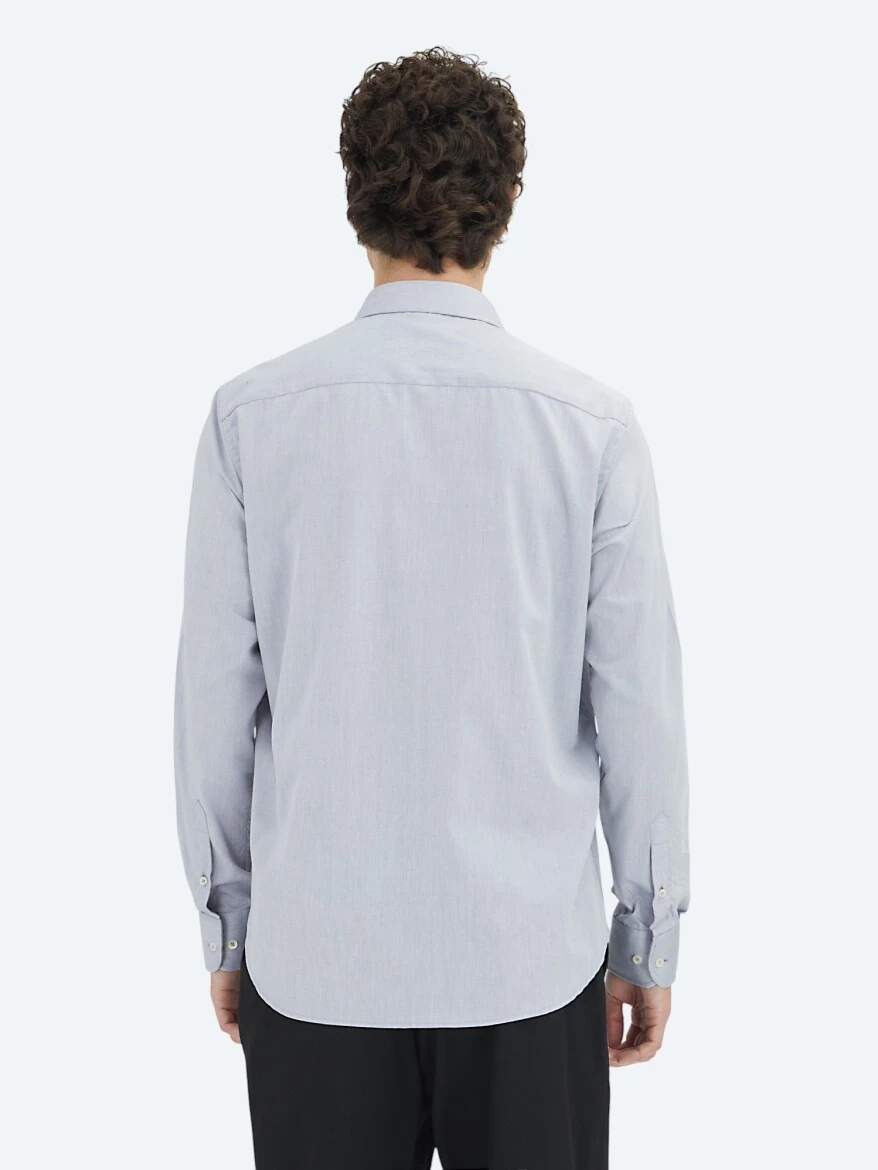 Grey Regular Fit Weaving Classical Cotton Blended Shirt - 4