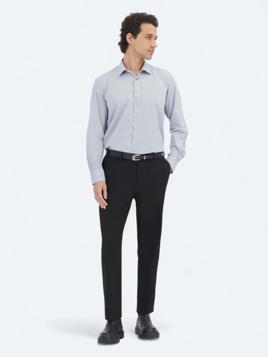 Grey Regular Fit Weaving Classical Cotton Blended Shirt - KİP