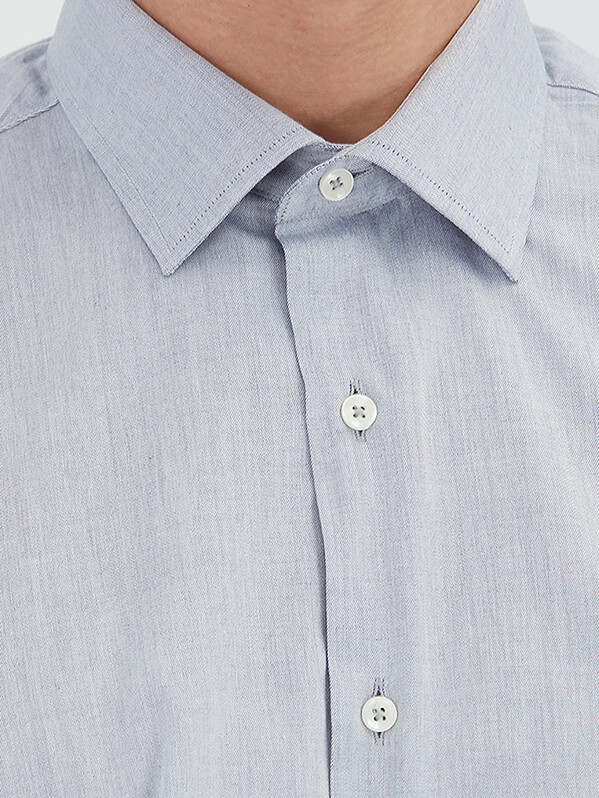 Grey Regular Fit Weaving Classical Cotton Blended Shirt - 3