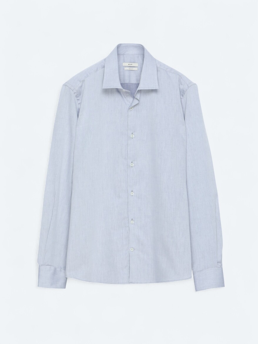 Grey Regular Fit Weaving Classical Cotton Blended Shirt - 5