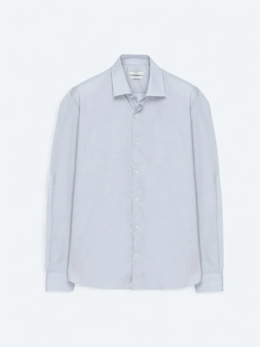 Grey Regular Fit Weaving Classical Cotton Blended Shirt - 1