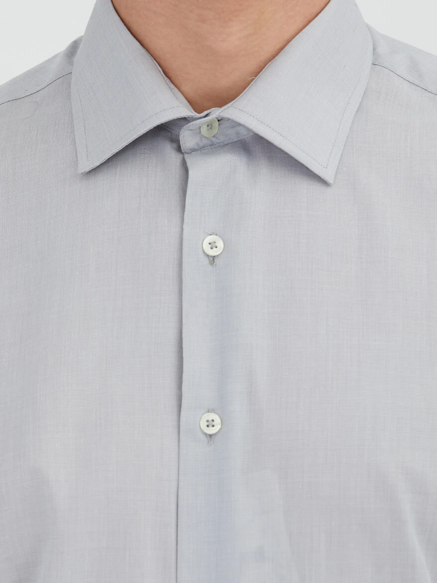 Grey Regular Fit Weaving Classical Cotton Blended Shirt - 3