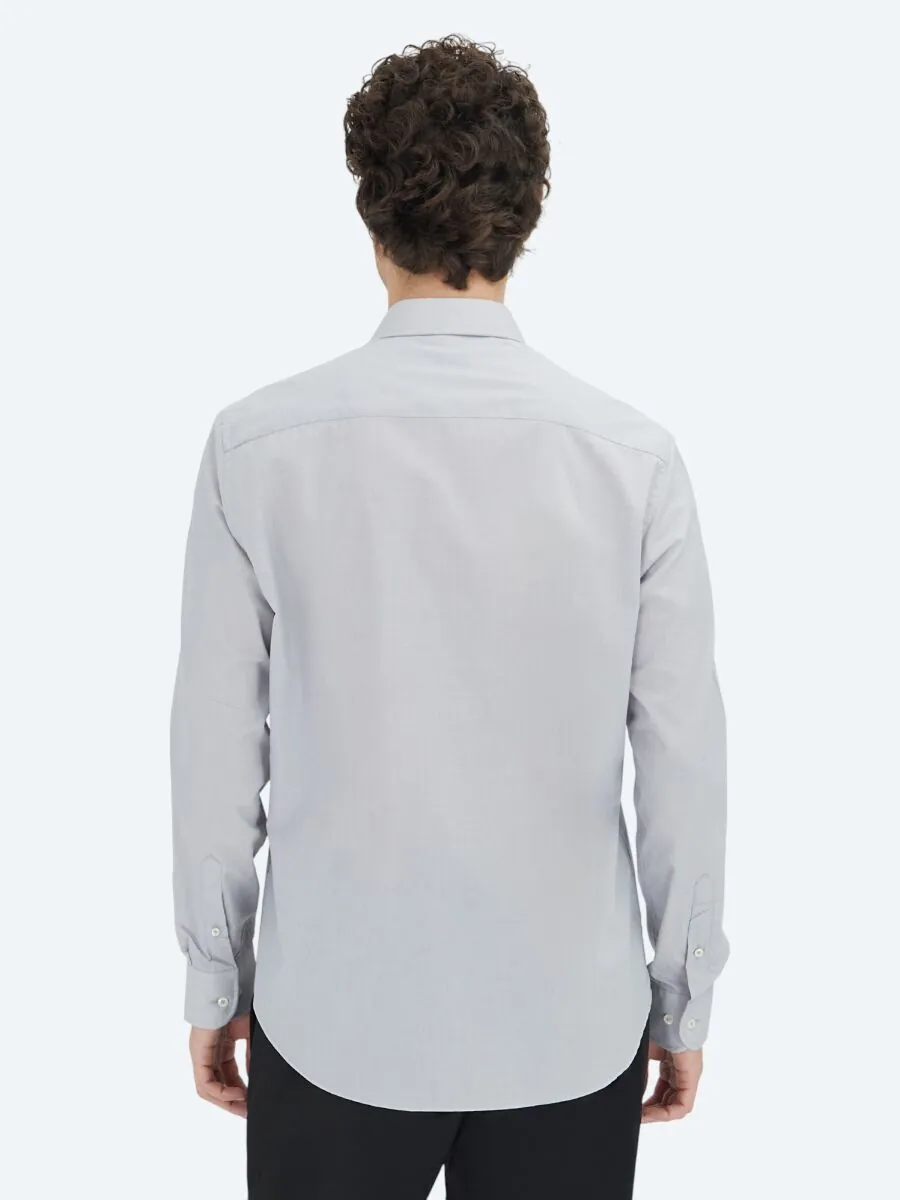 Grey Regular Fit Weaving Classical Cotton Blended Shirt - 4