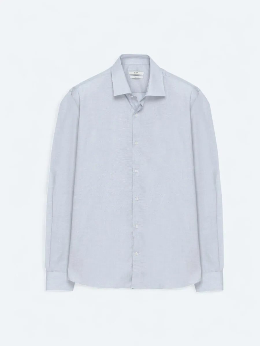 Grey Regular Fit Weaving Classical Cotton Blended Shirt - 5