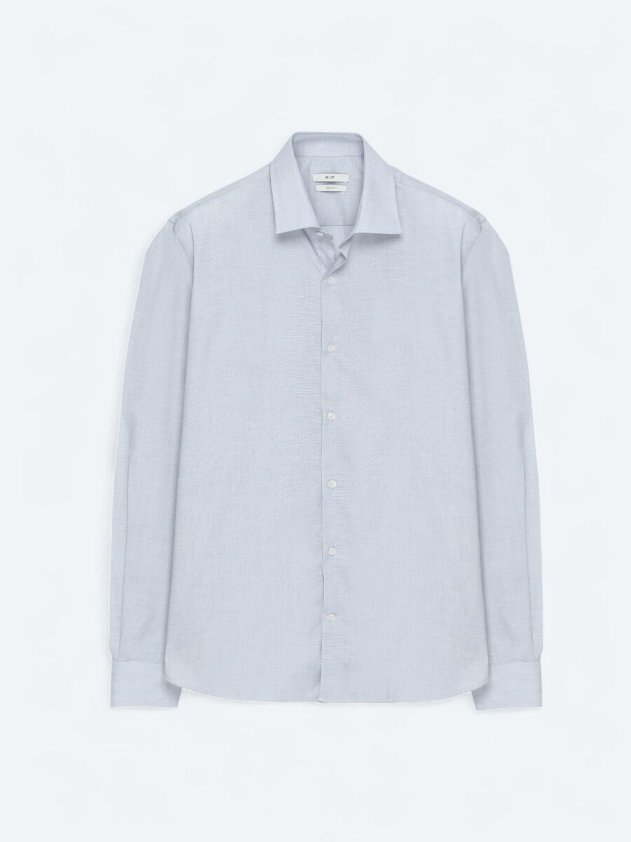 Grey Regular Fit Weaving Classical Cotton Blended Shirt - 5