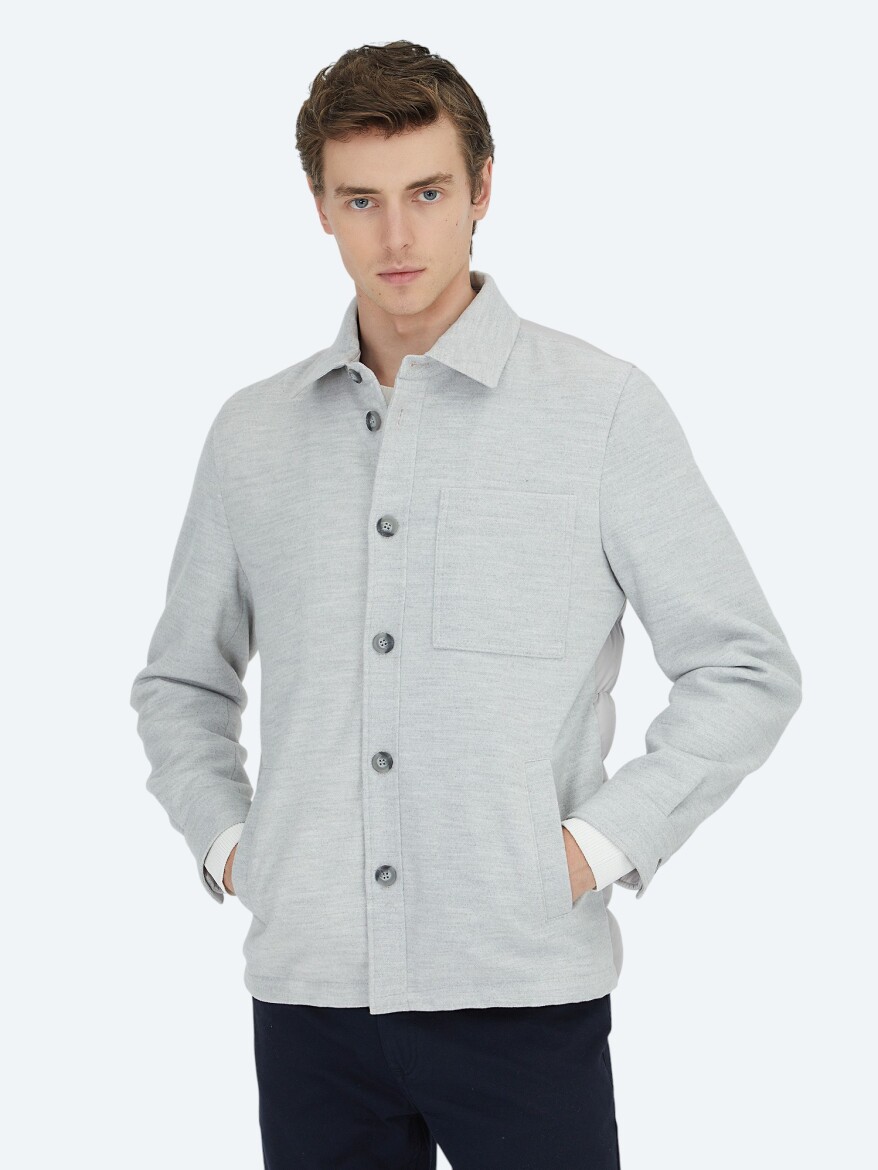 Grey Regular Fit Wool Blended Lightweight Jacket - 1