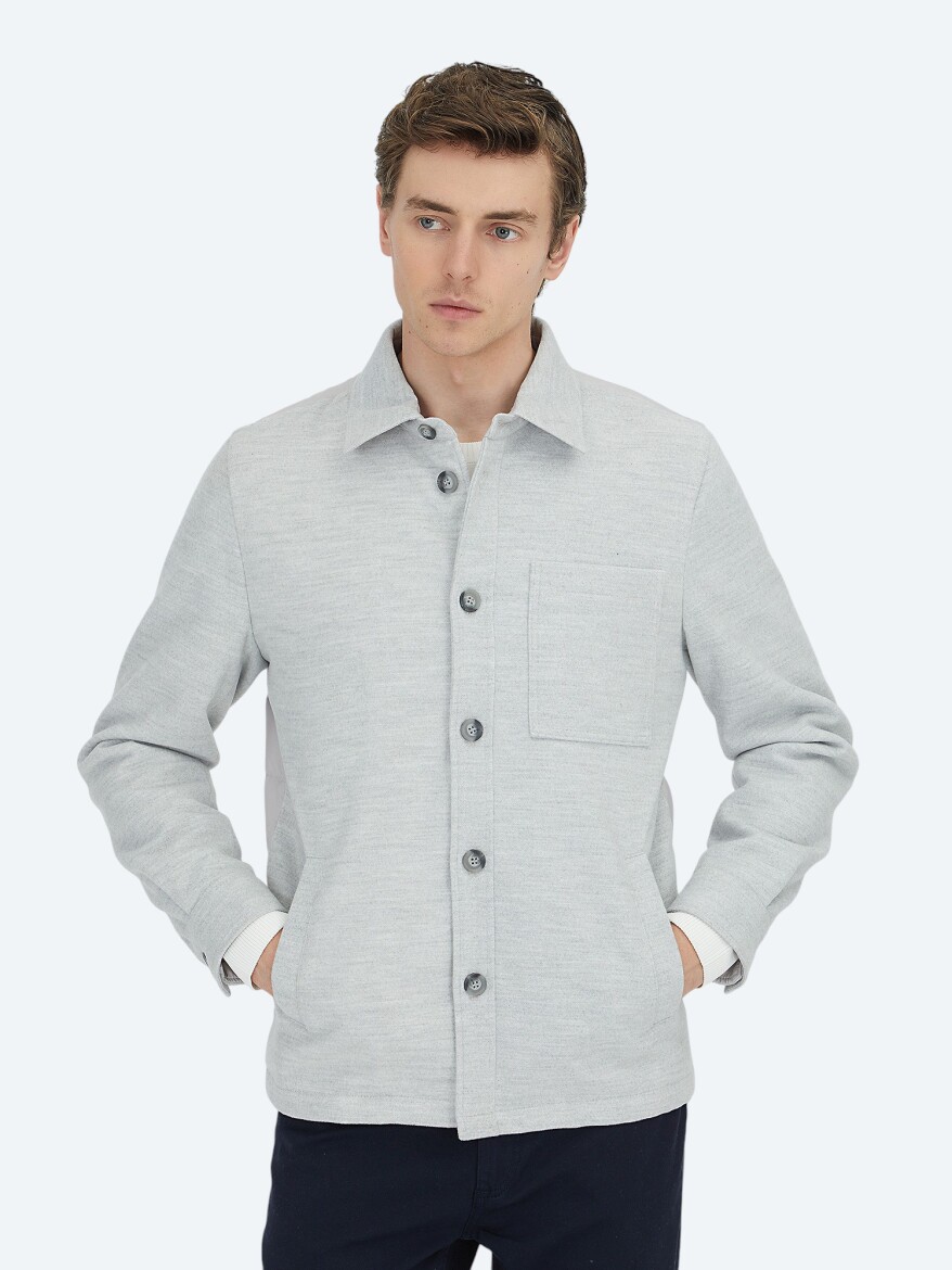 Grey Regular Fit Wool Blended Lightweight Jacket - 4