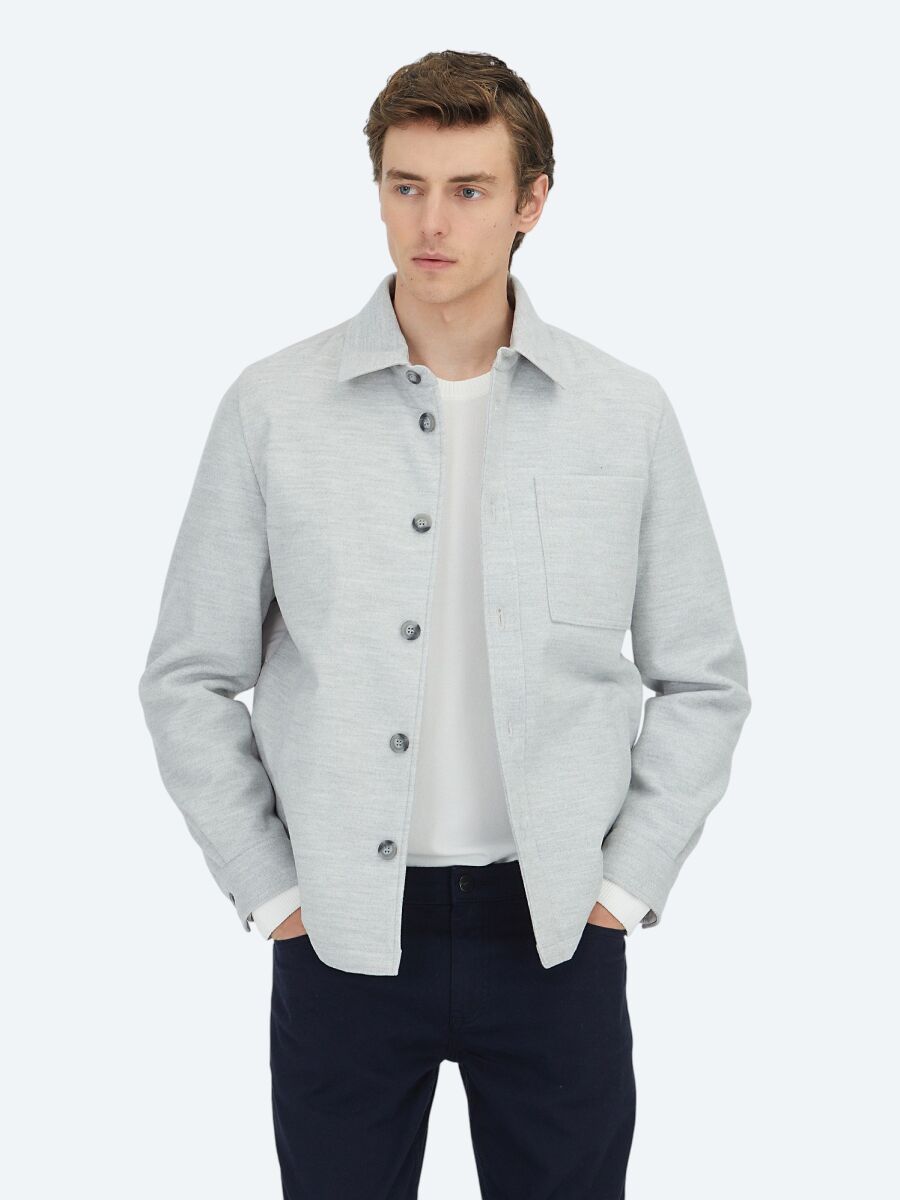 Grey Regular Fit Wool Blended Lightweight Jacket - 6