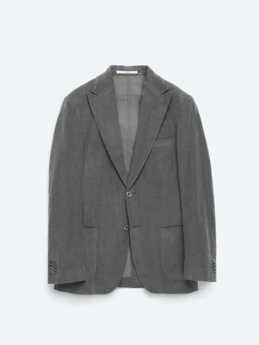 Grey Ribbed Modern Fit 100% Cotton Jacket - 1