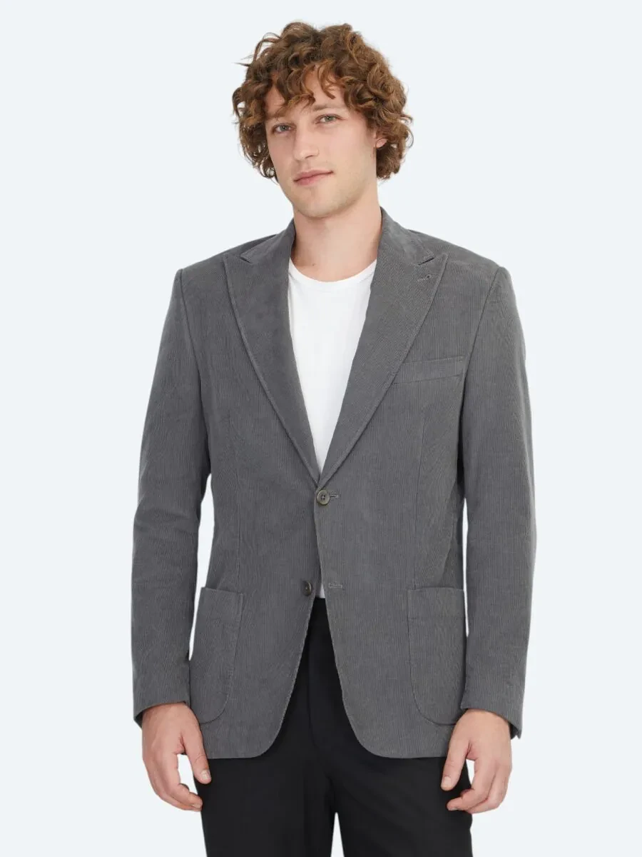 Grey Ribbed Modern Fit 100% Cotton Jacket - 1