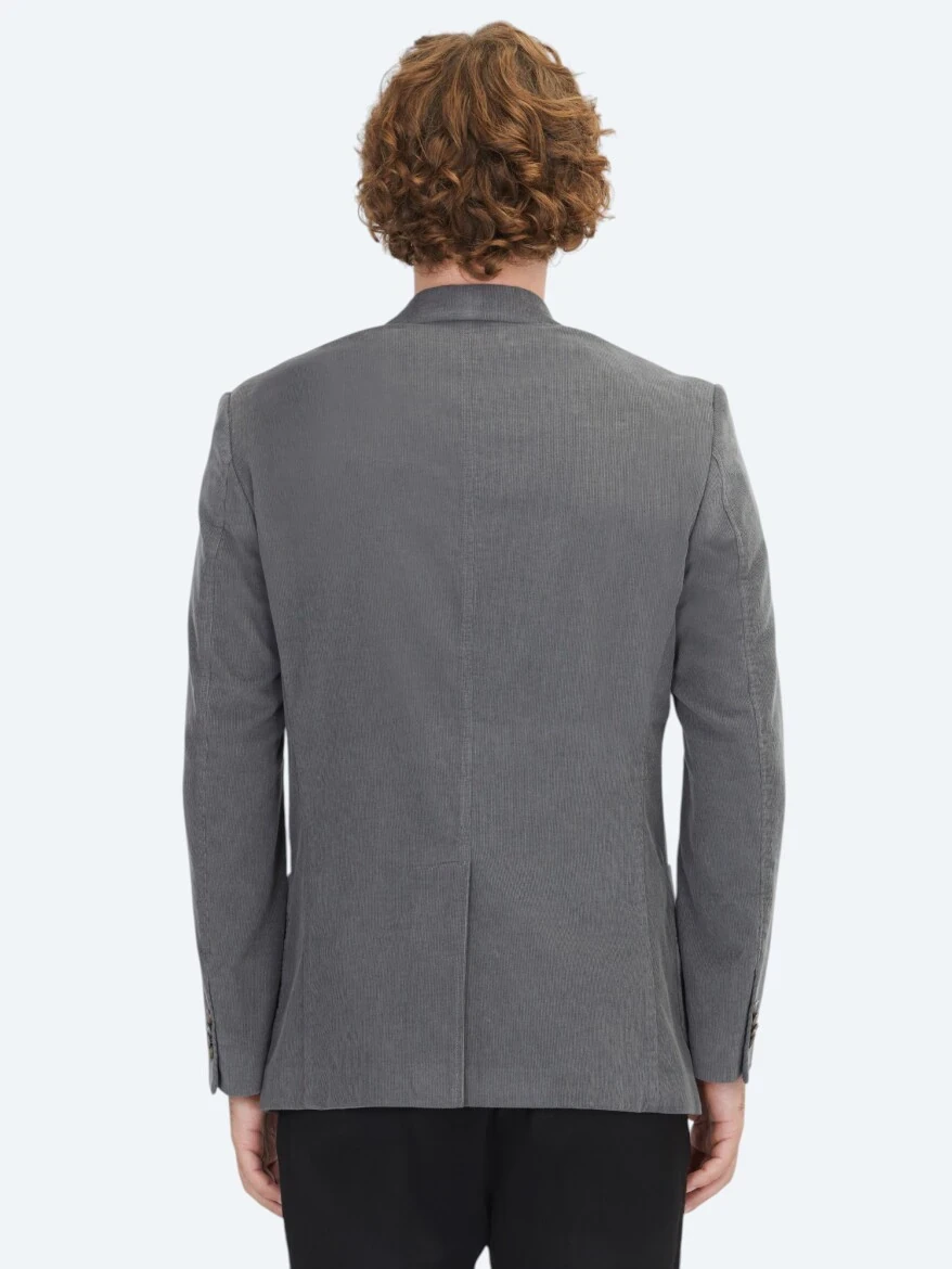 Grey Ribbed Modern Fit 100% Cotton Jacket - 5