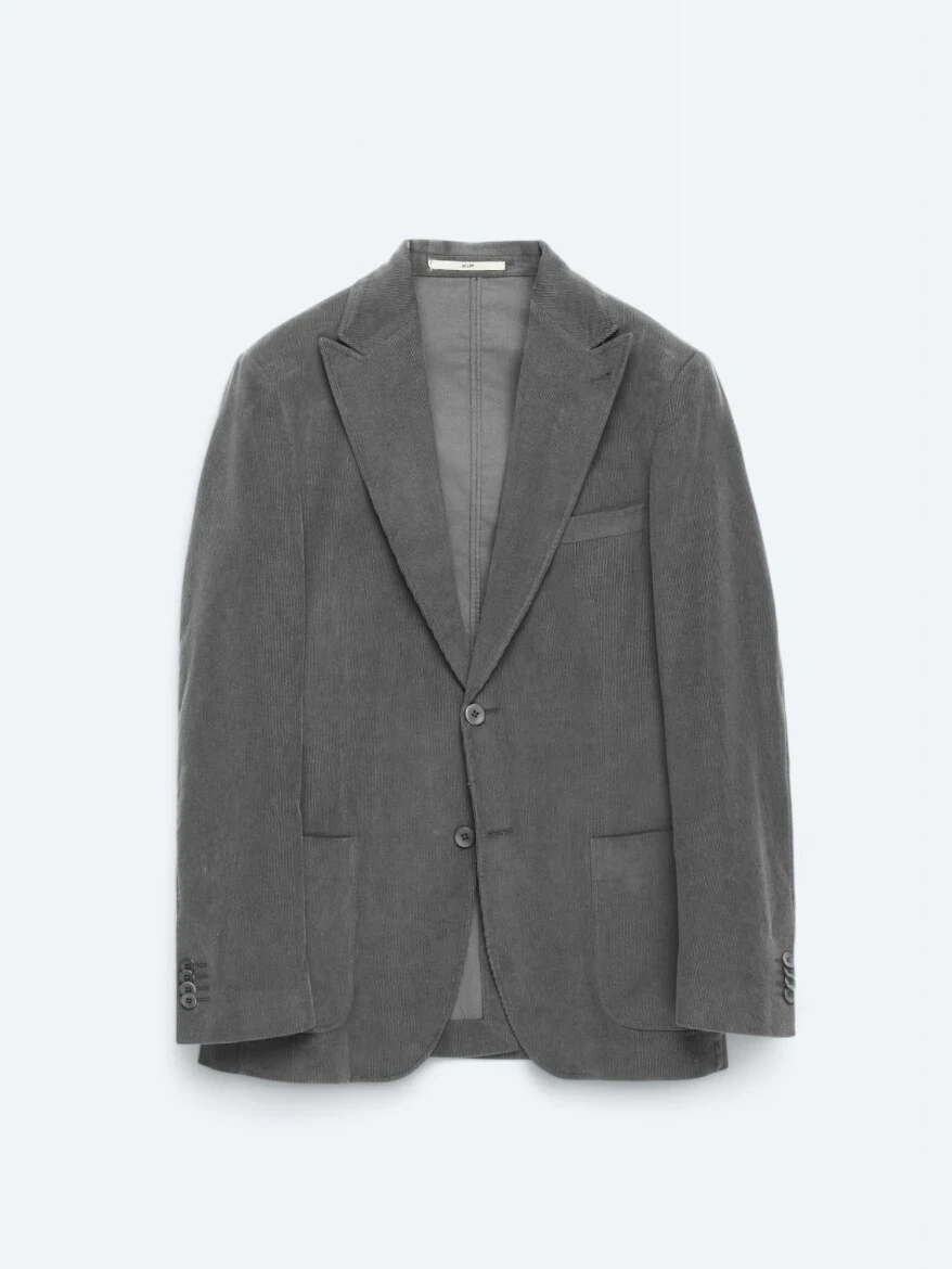 Grey Ribbed Modern Fit 100% Cotton Jacket - 6