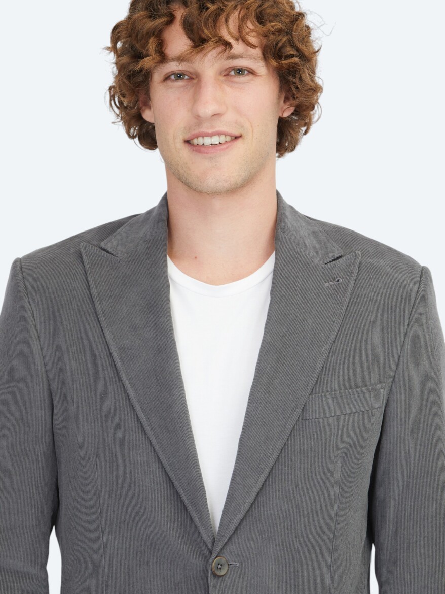 Grey Ribbed Modern Fit 100% Cotton Jacket - 3