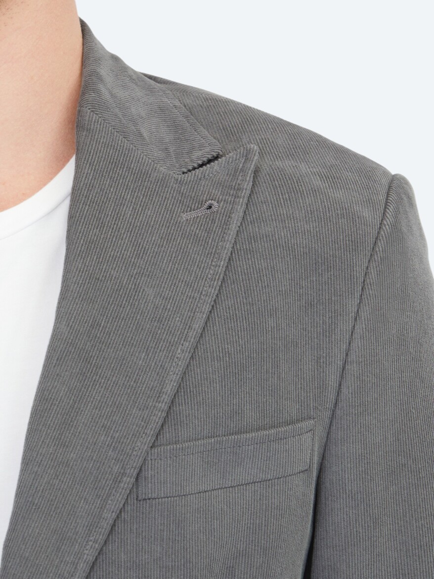 Grey Ribbed Modern Fit 100% Cotton Jacket - 4