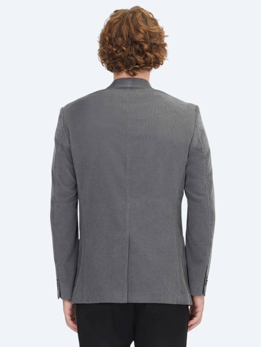Grey Ribbed Modern Fit 100% Cotton Jacket - 5