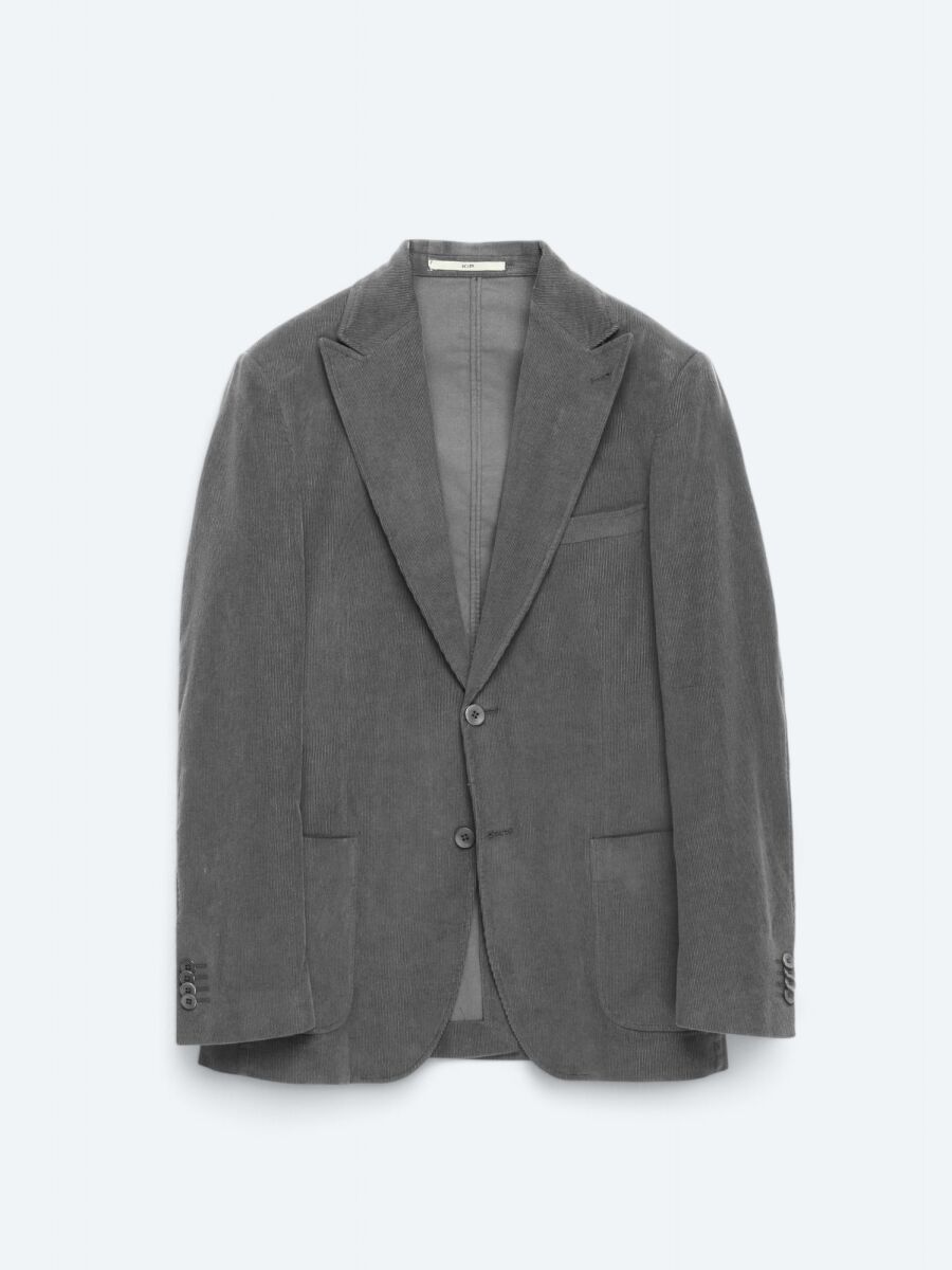 Grey Ribbed Modern Fit 100% Cotton Jacket - 6