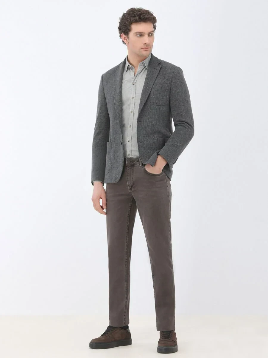 Grey Ribbed Regular Fit Weaving Casual 100% Cotton Shirt - 3