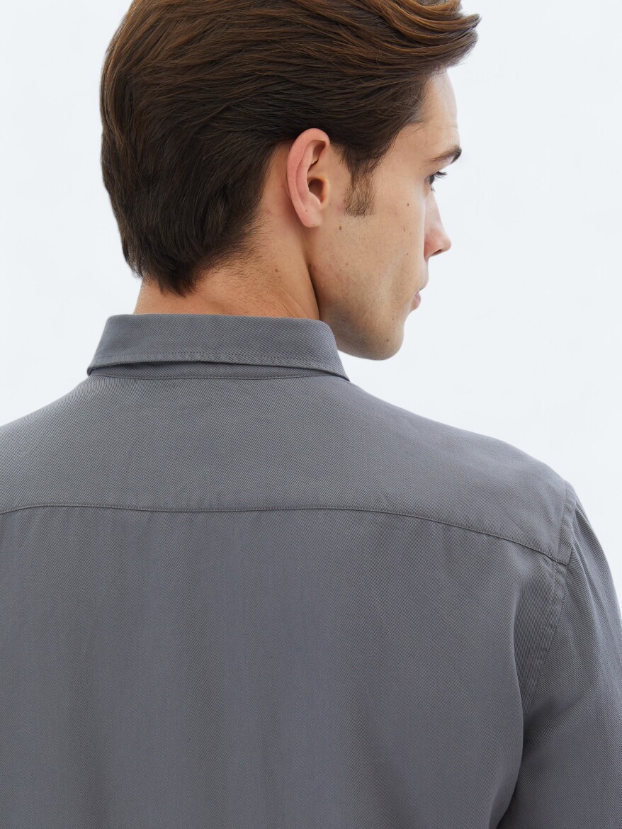 Grey Ribbed Regular Fit Weaving Casual Shirt - 5