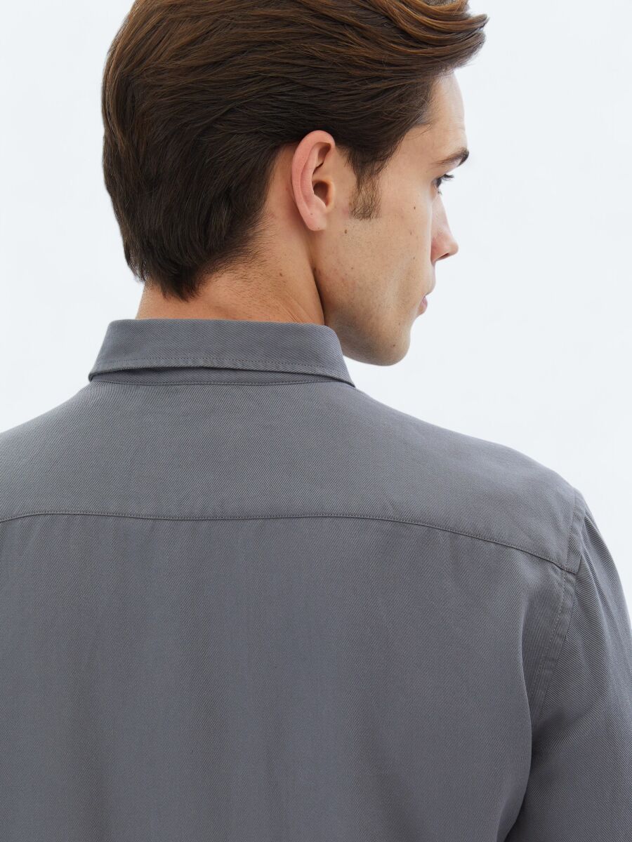 Grey Ribbed Regular Fit Weaving Casual Shirt - 5
