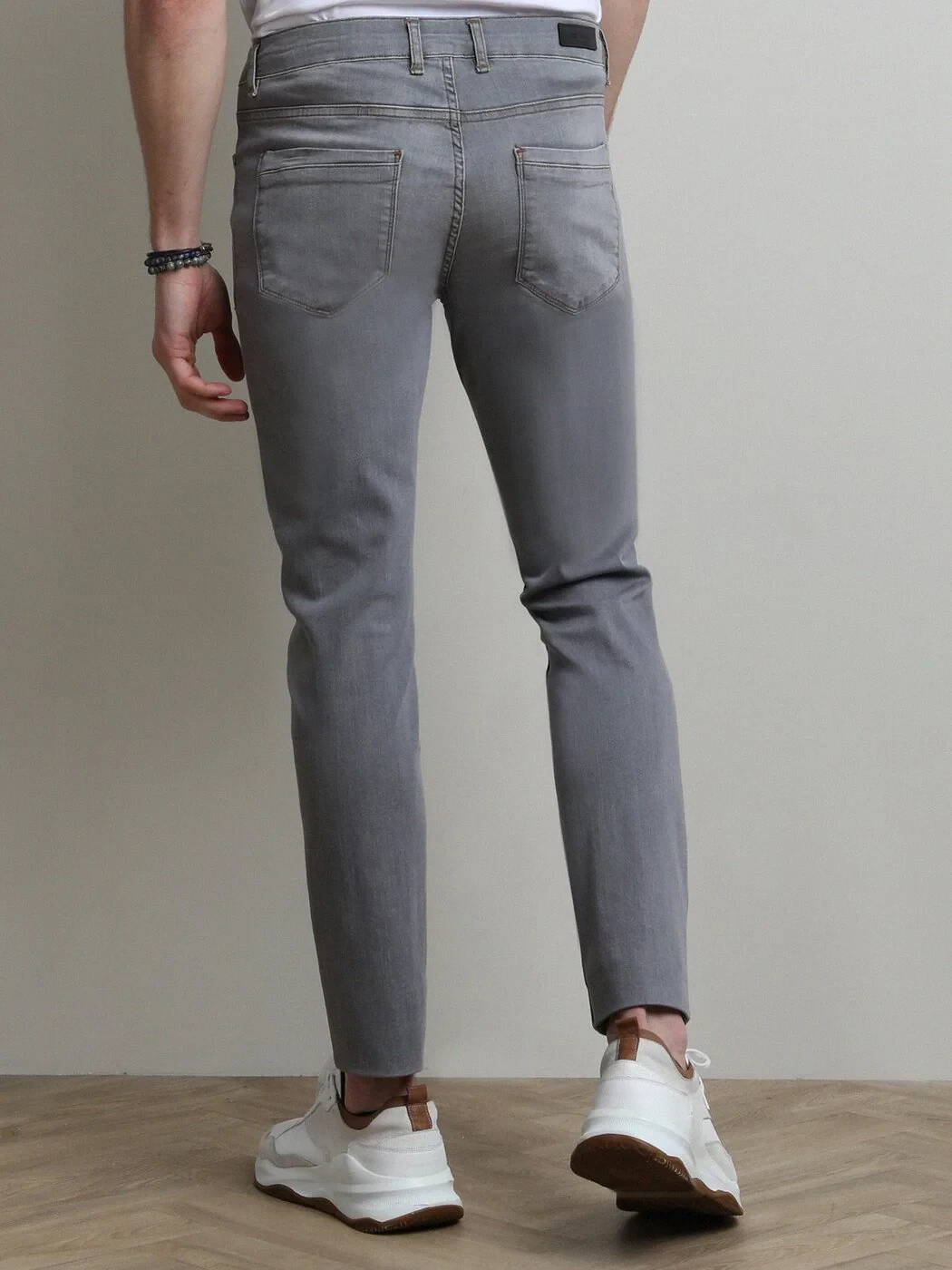 Grey Slim Fit Denim Cotton Blended Trousers - 5