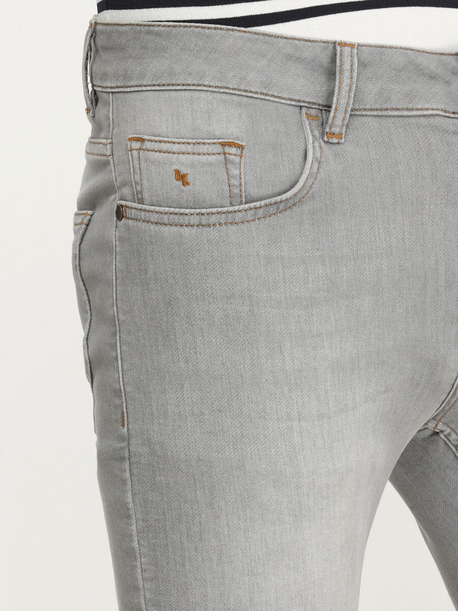 Grey Slim Fit Denim Cotton Blended Trousers - 3