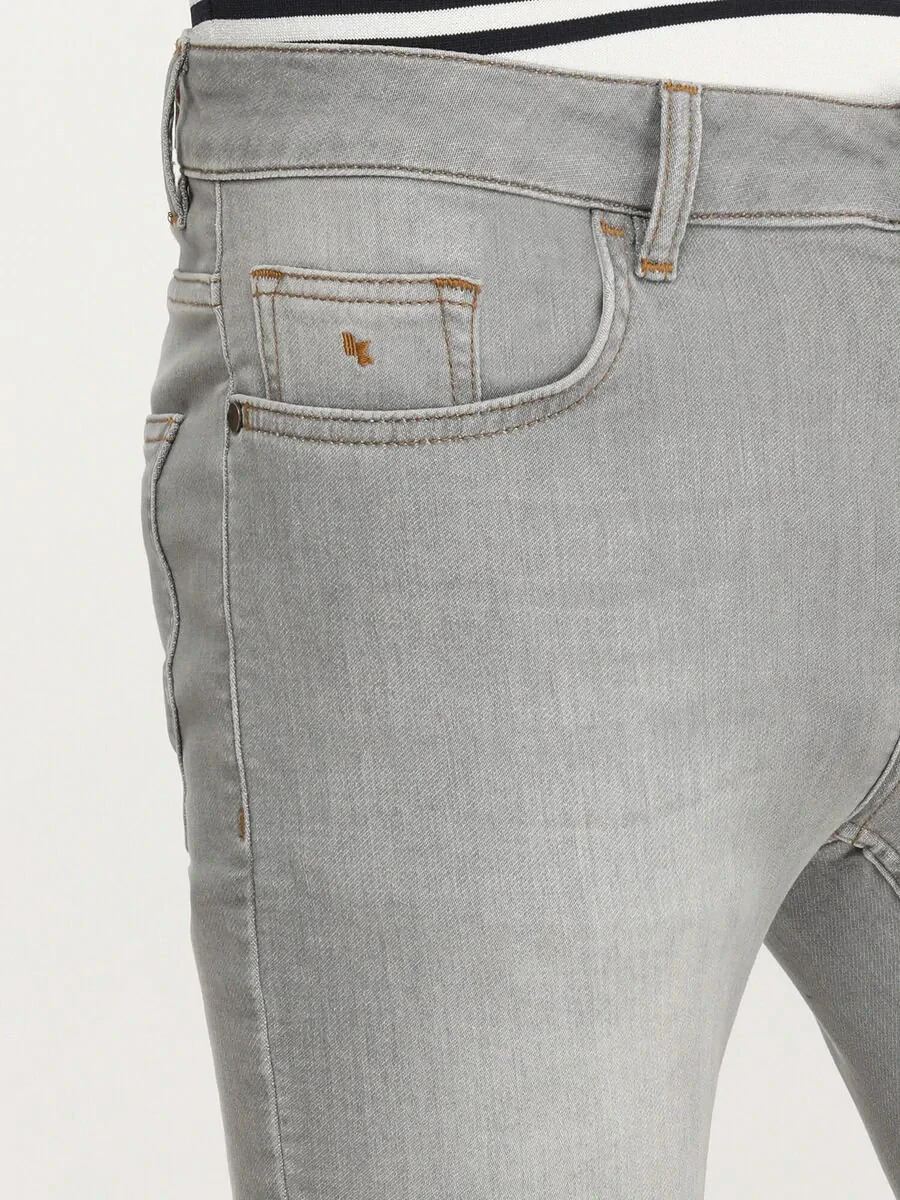 Grey Slim Fit Denim Cotton Blended Trousers - 3