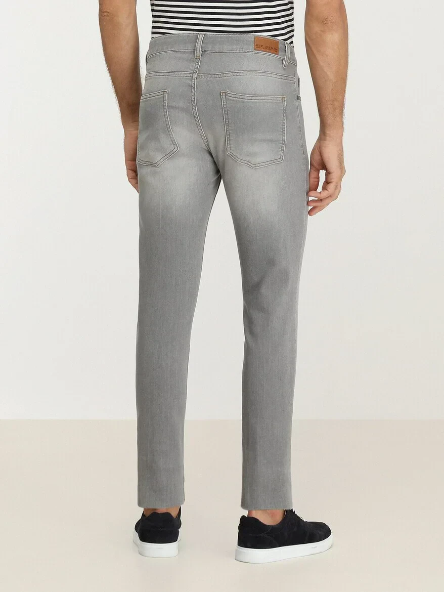 Grey Slim Fit Denim Cotton Blended Trousers - 4