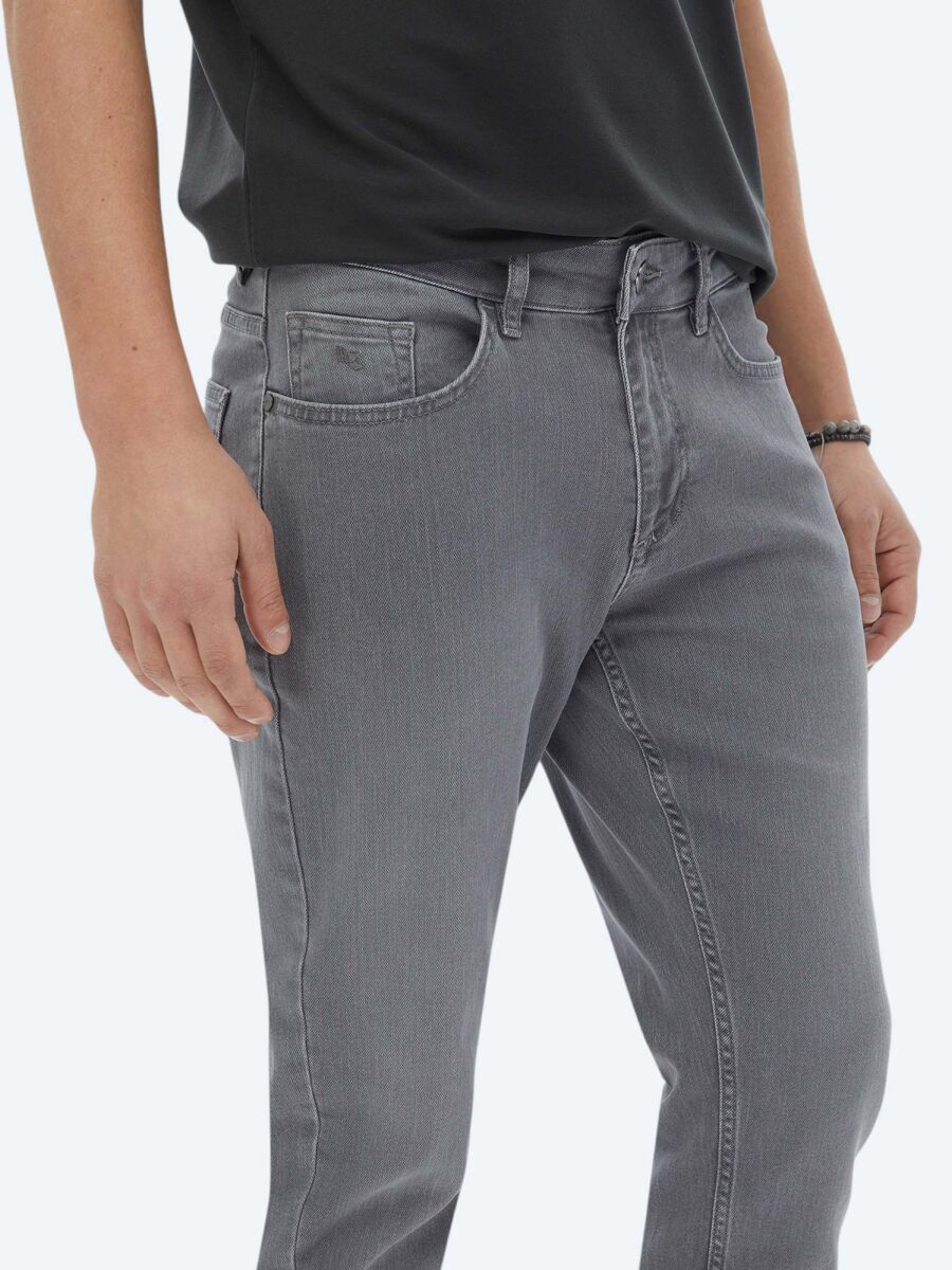 Grey Slim Fit Denim Cotton Blended Trousers - 3