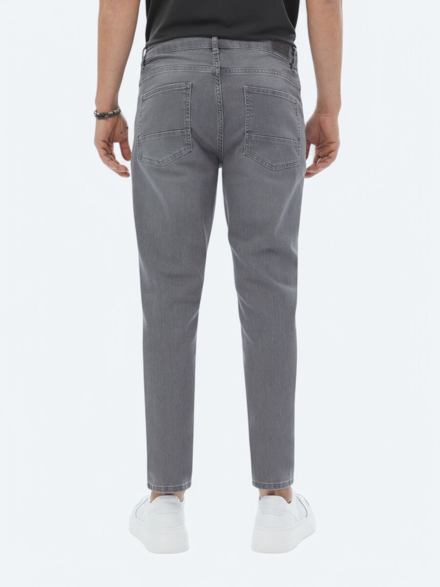 Grey Slim Fit Denim Cotton Blended Trousers - 4