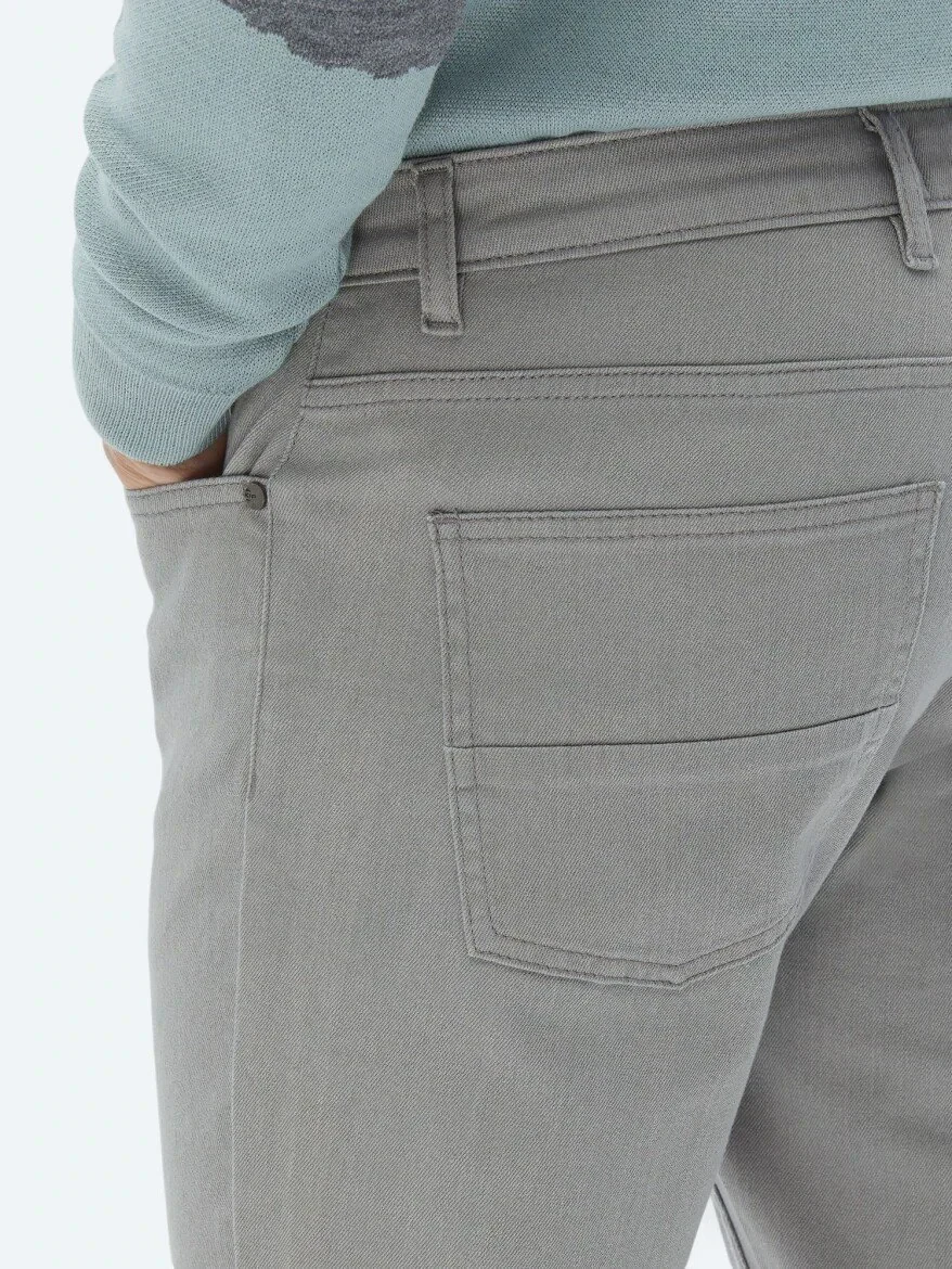 Grey Slim Fit Denim Cotton Blended Trousers 