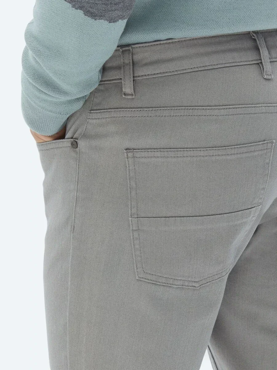 Grey Slim Fit Denim Cotton Blended Trousers - 4
