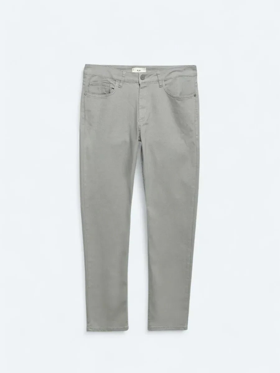 Grey Slim Fit Denim Cotton Blended Trousers - 6