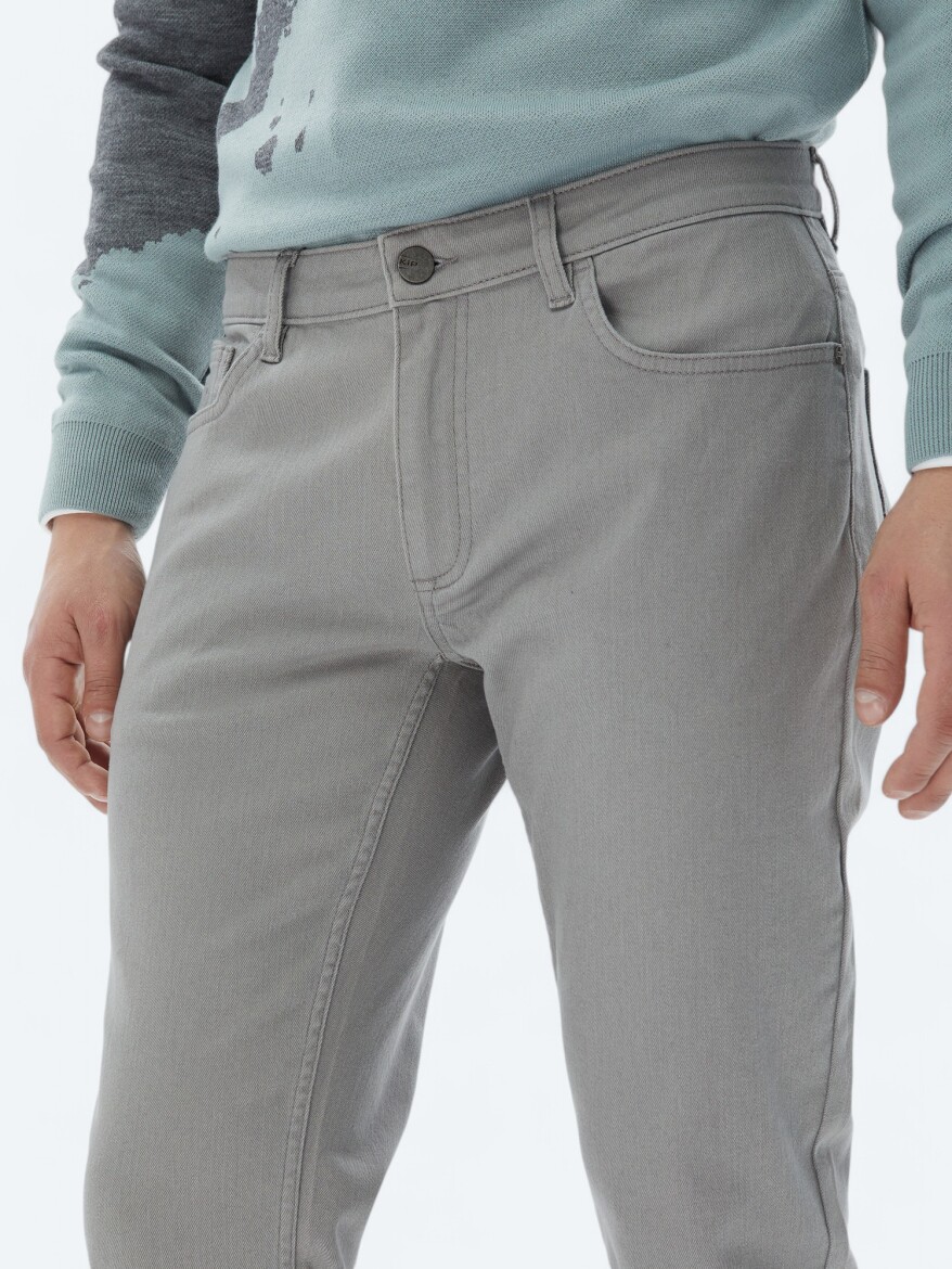 Grey Slim Fit Denim Cotton Blended Trousers - 3