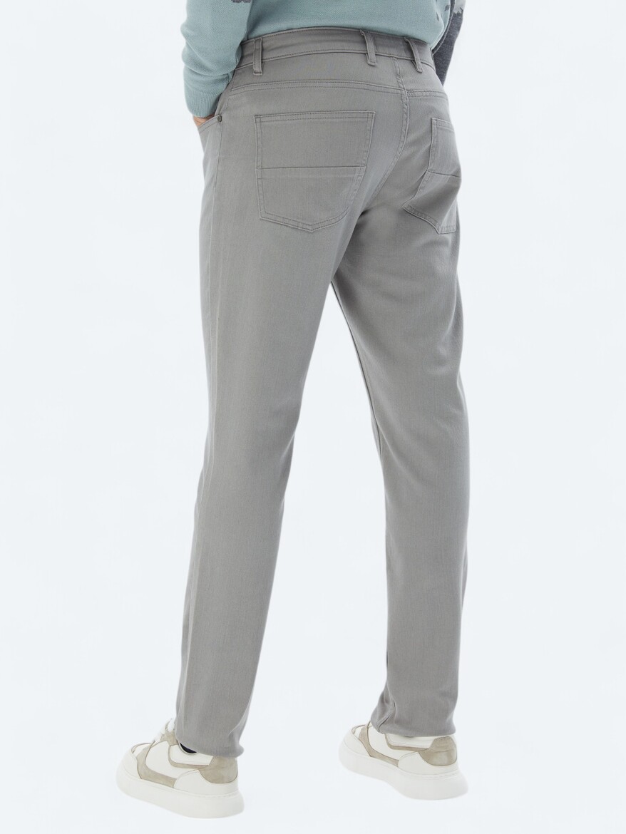 Grey Slim Fit Denim Cotton Blended Trousers - 5
