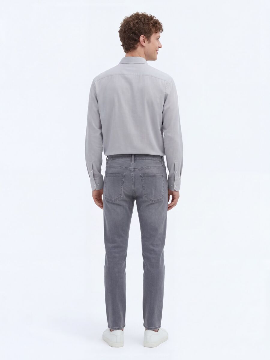 Grey Slim Fit Denim Cotton Blended Trousers - 4