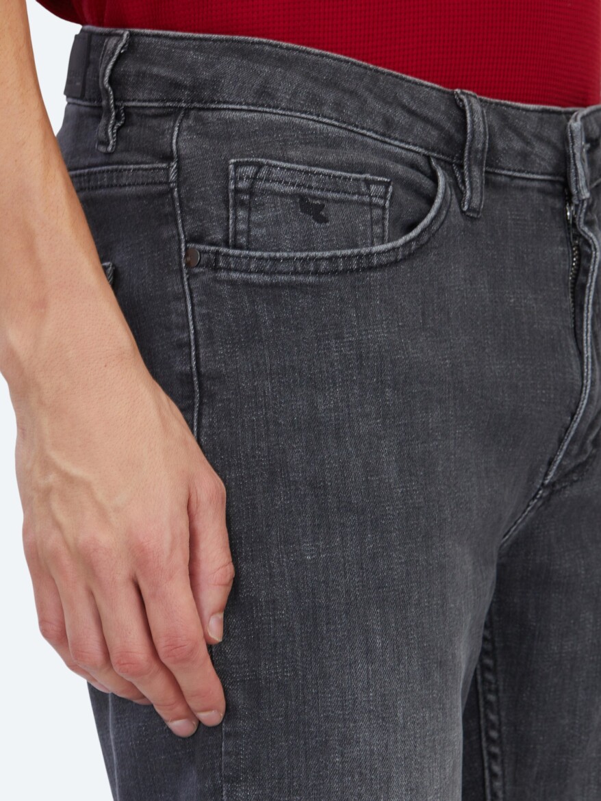 Grey Slim Fit Denim Cotton Blended Trousers - 3