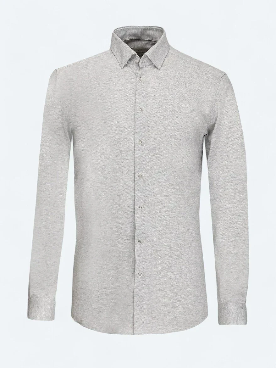 Grey Slim Fit Knitting Casual 100% Cotton Shirt - 5