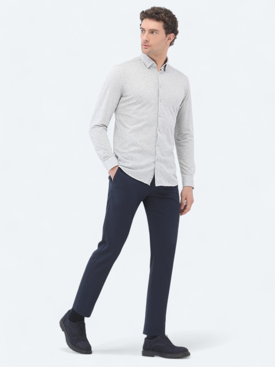 Grey Slim Fit Knitting Casual 100% Cotton Shirt - 2