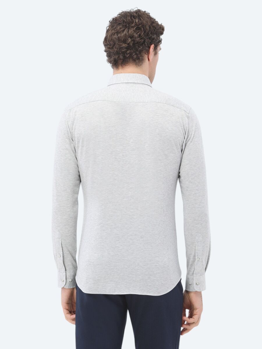 Grey Slim Fit Knitting Casual 100% Cotton Shirt - 4