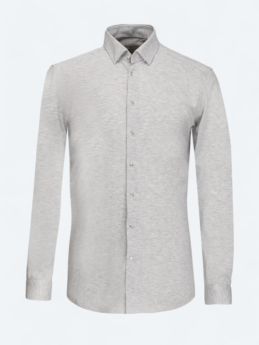 Grey Slim Fit Knitting Casual 100% Cotton Shirt - 5