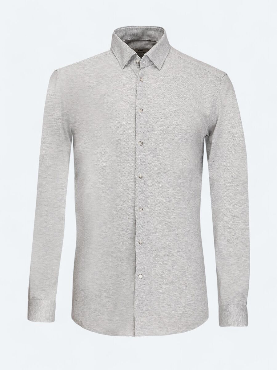 Grey Slim Fit Knitting Casual 100% Cotton Shirt - 5