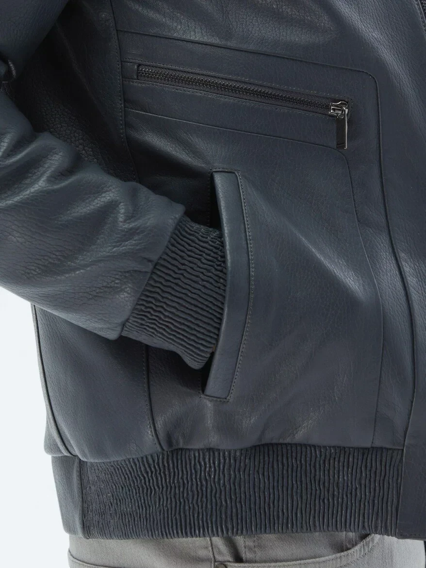 Grey Smart Casual Sheep Leather Leather Coat - 5