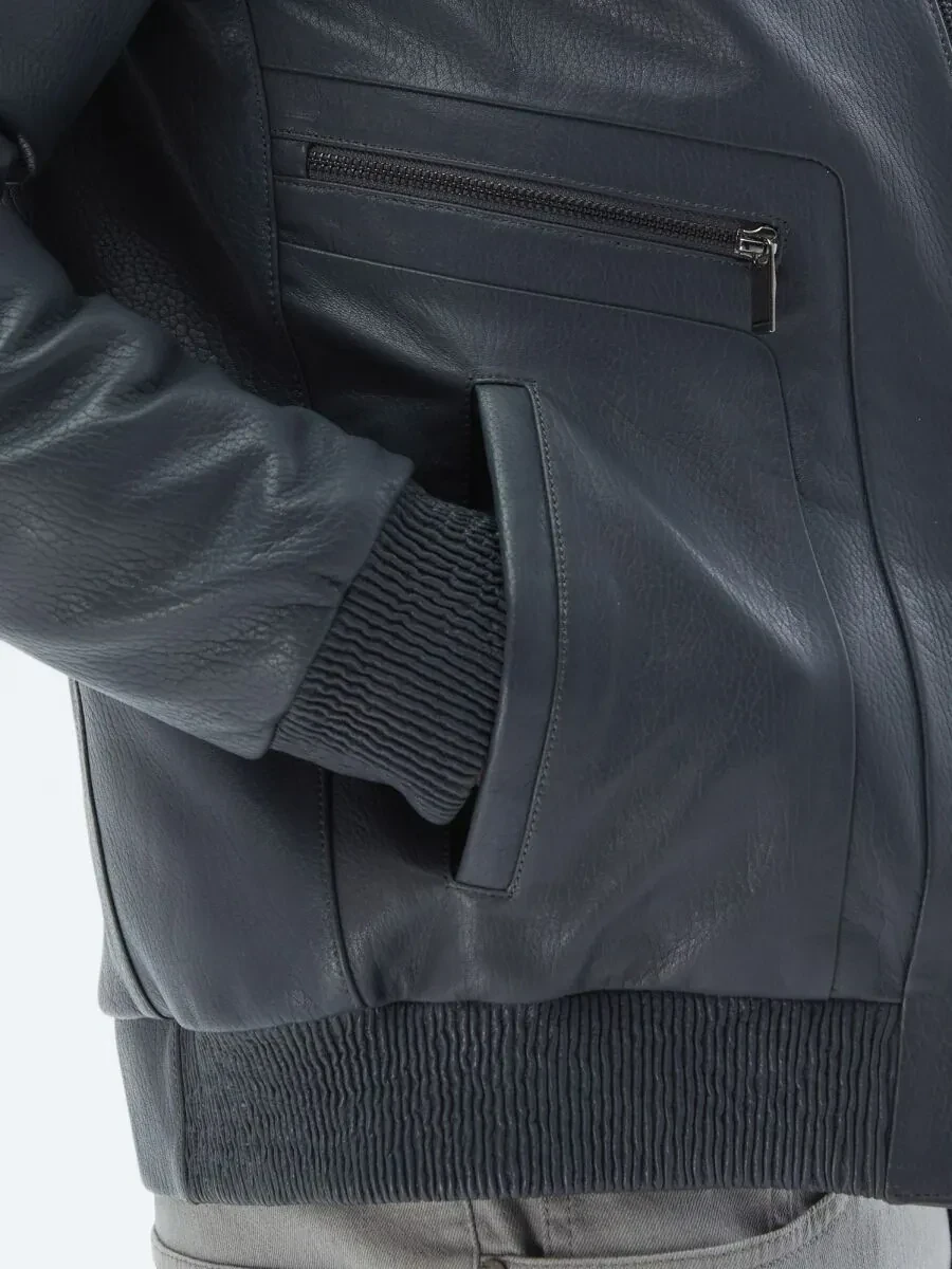 Grey Smart Casual Sheep Leather Leather Coat - 5