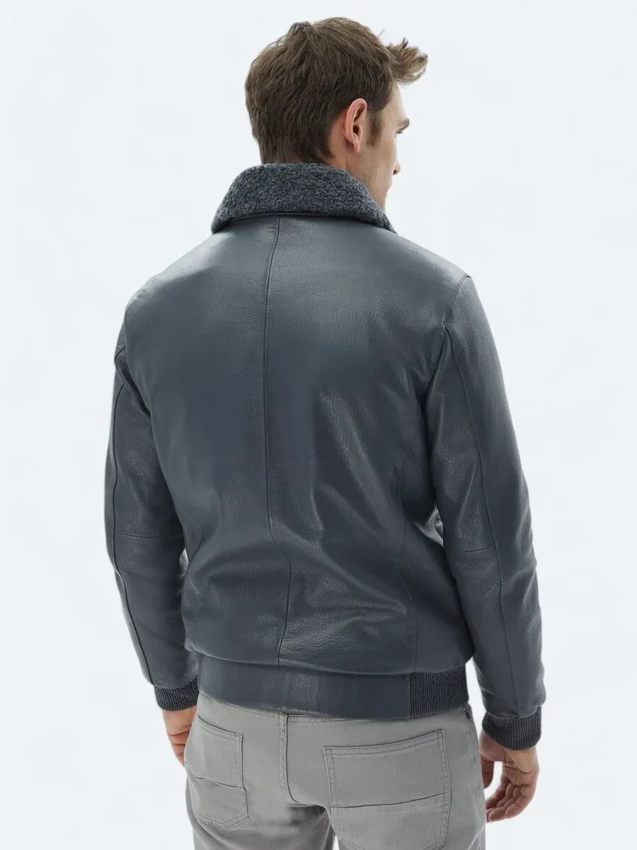 Grey Smart Casual Sheep Leather Leather Coat - 7
