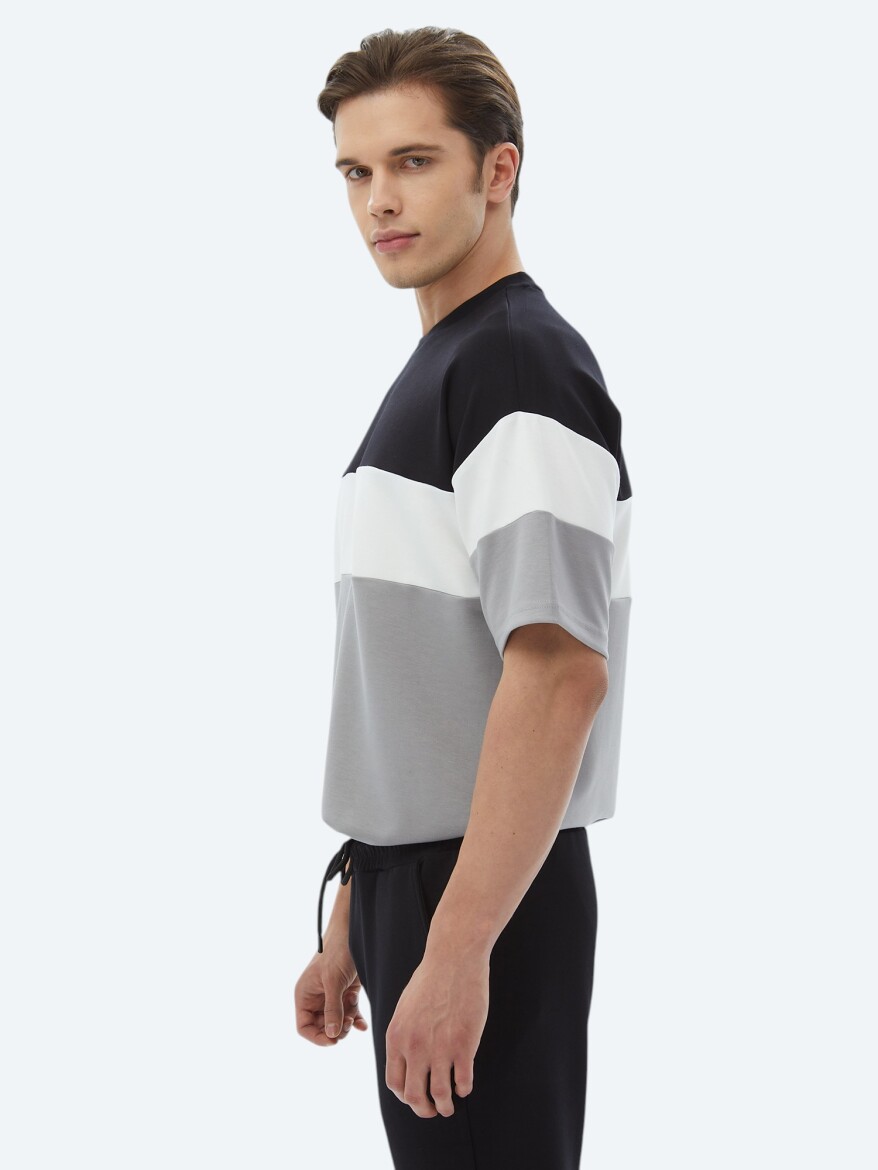 Grey Striped Crew Neck T-Shirt - 3