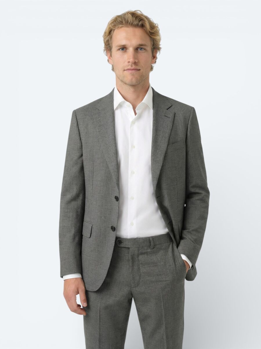 Grey Striped Modern Fit 100% Wool Suit - 1