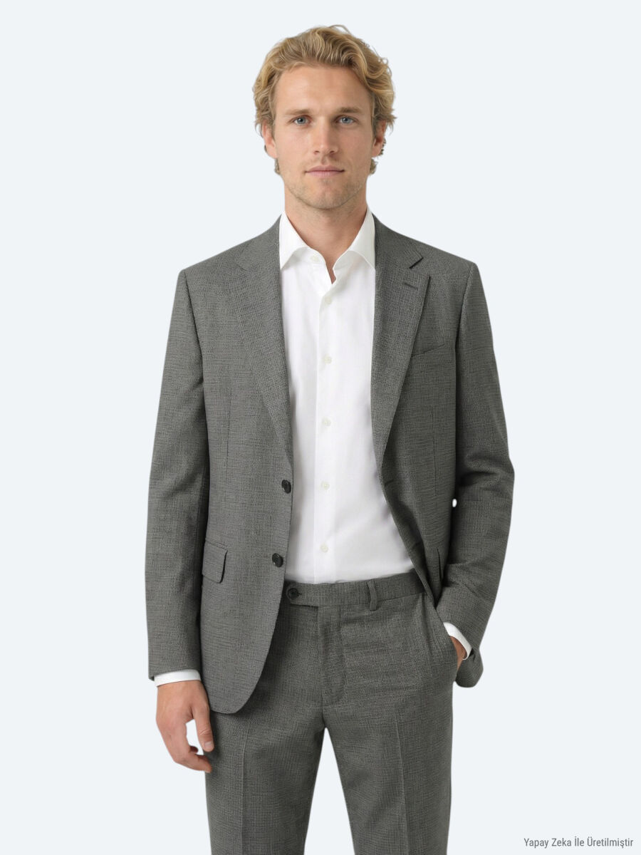 Grey Striped Modern Fit 100% Wool Suit - 1