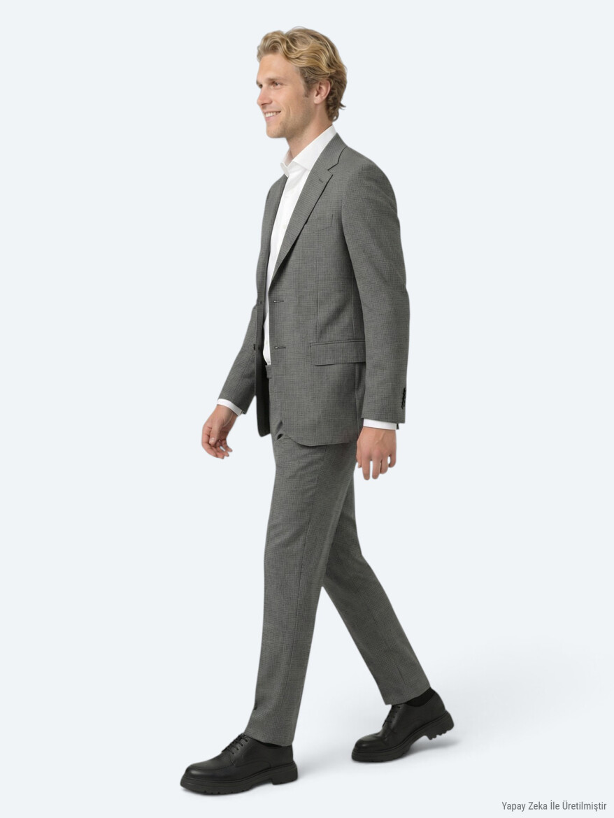 Grey Striped Modern Fit 100% Wool Suit - 3