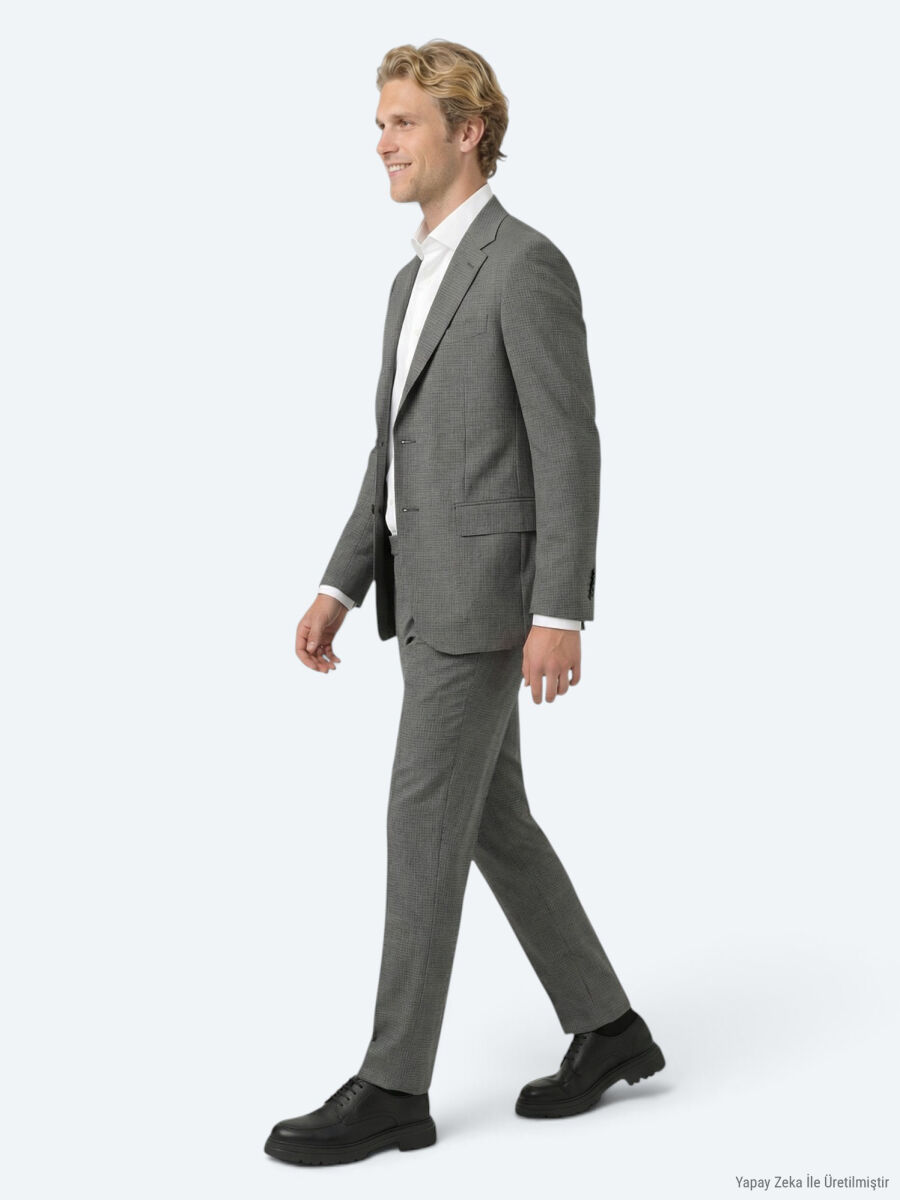 Grey Striped Modern Fit 100% Wool Suit - 3
