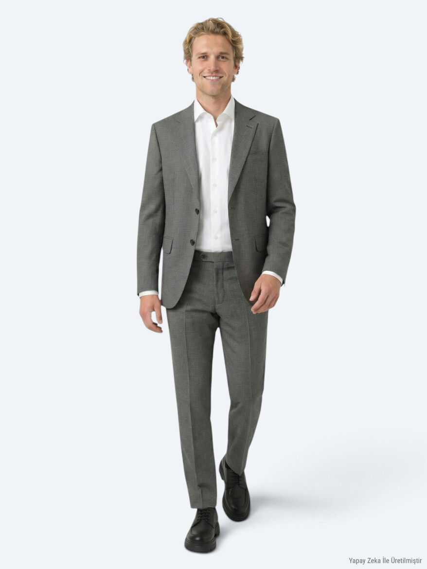 Grey Striped Modern Fit 100% Wool Suit - 4